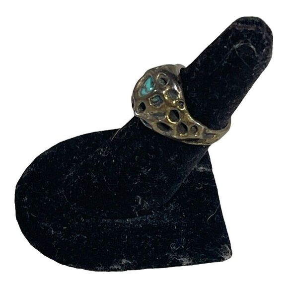 Artisan Caged Turquoise Sterling Silver Round Turquoise Ring Size 5.5 Vintage - Picture 3 of 6